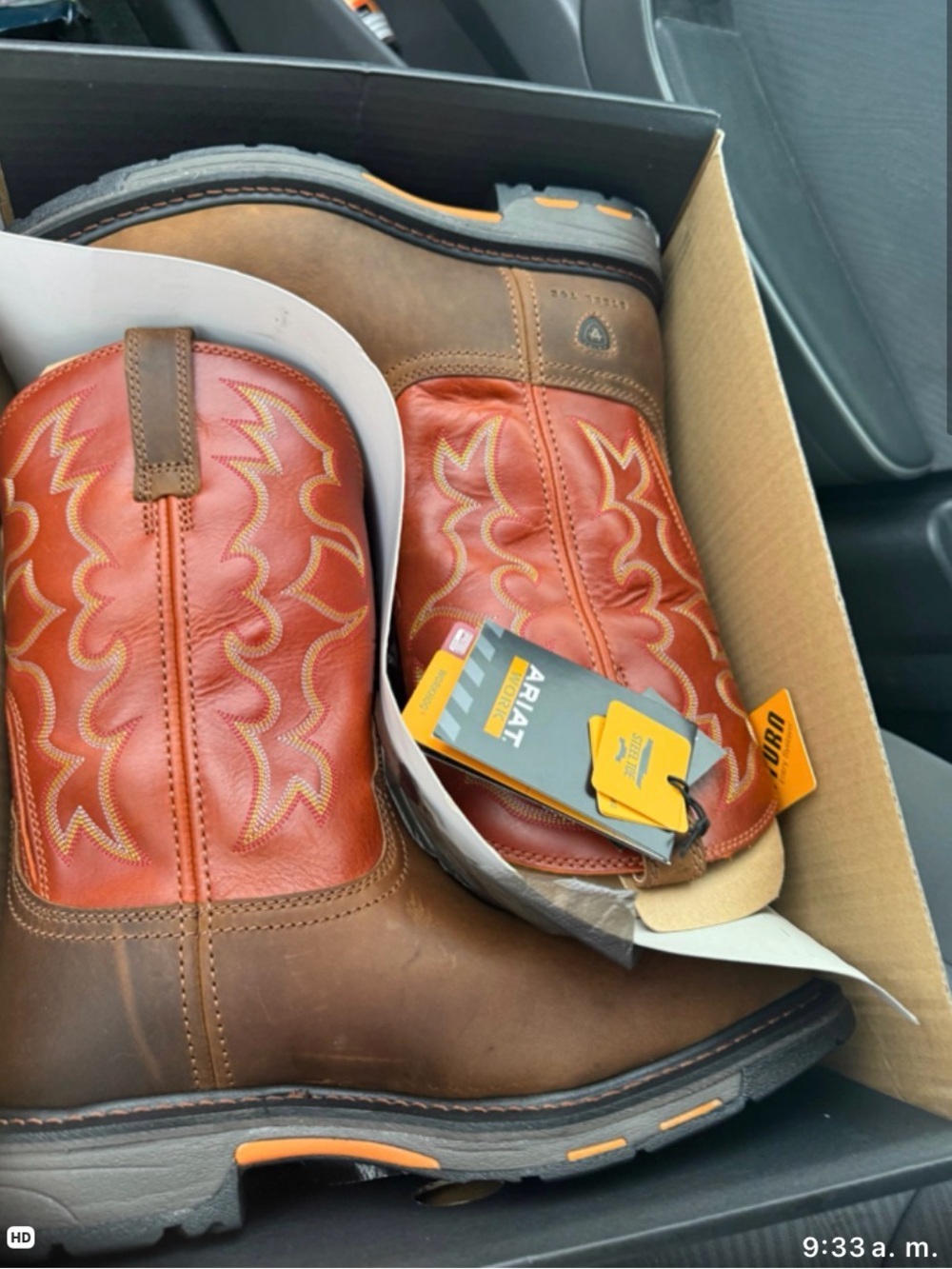 Ariat Men’s Brown Leather Western Boots with Red Orange Shaft